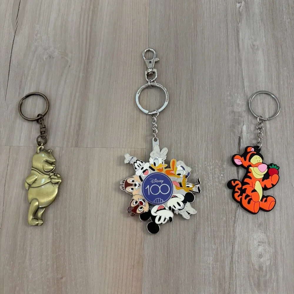 Disney Keychain Lot Of 3 Winnie The Pooh Tigger Mickey Mouse Metal Rubber